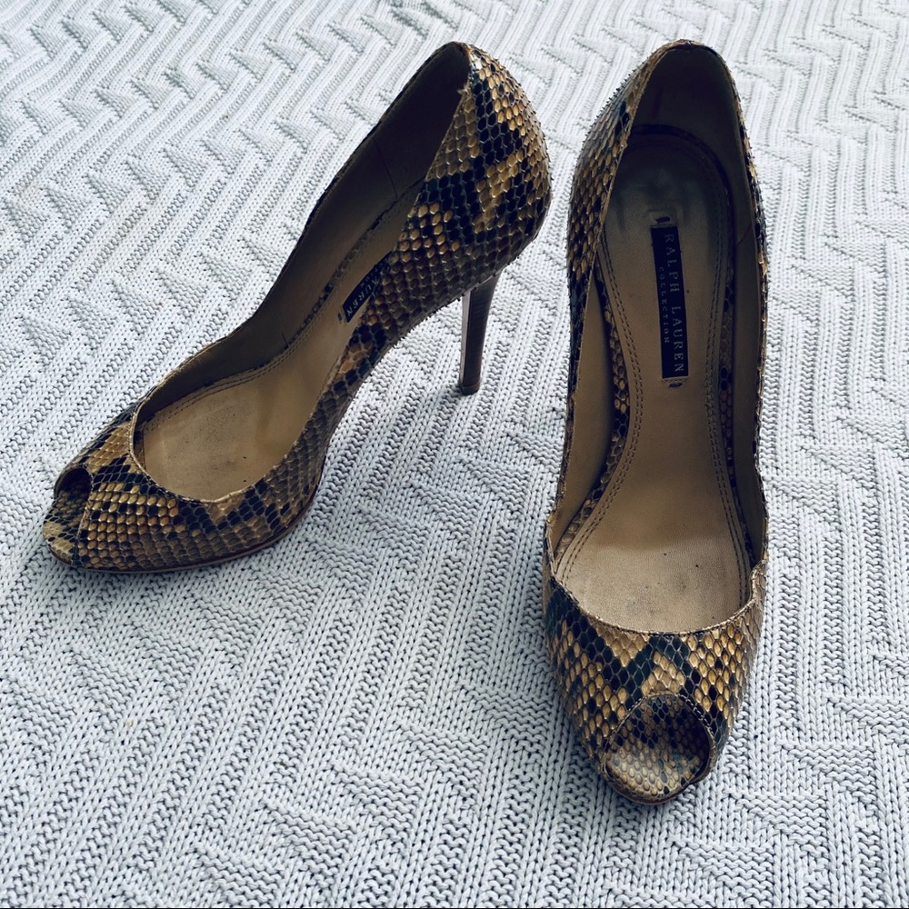 Ralph Lauren Purple Label Cream Snake Skin Pumps